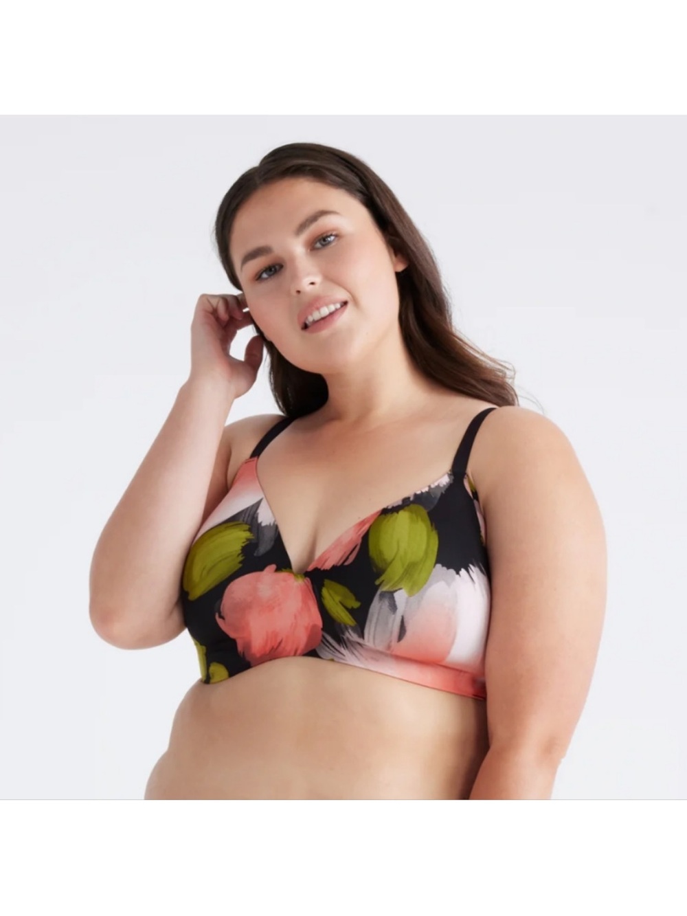 Knix Wireless Bra Black Pink Floral Watercolor Print Adjustable Straps Sz 6